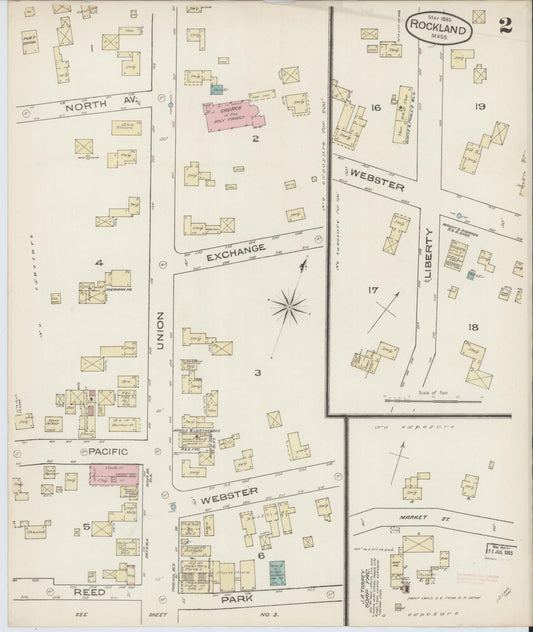 Sanborn Fire Insurance Map from Rockland, Plymouth County, Massachusetts (1885), Sheet #0002 - Historic Sanborn Fire Insurance Map Print, vintage old map wall art, antique decor, genealogy gift, Massachusetts Massachusetts map