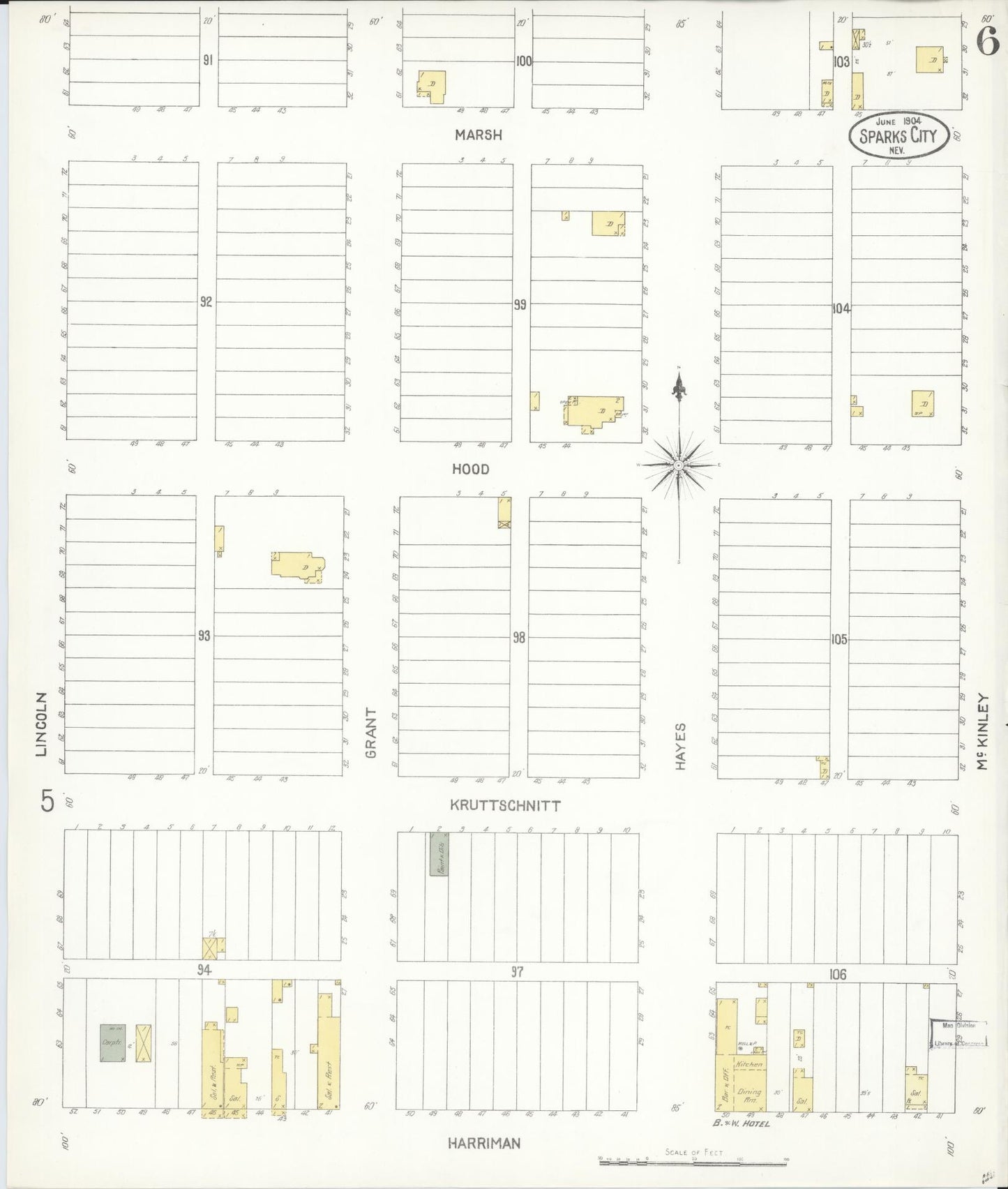 Sanborn Fire Insurance Map from Sparks, Washoe County, Nevada (1904), Sheet #0006 - Historic Sanborn Fire Insurance Map Print, vintage old map wall art, antique decor, genealogy gift, Nevada Nevada map