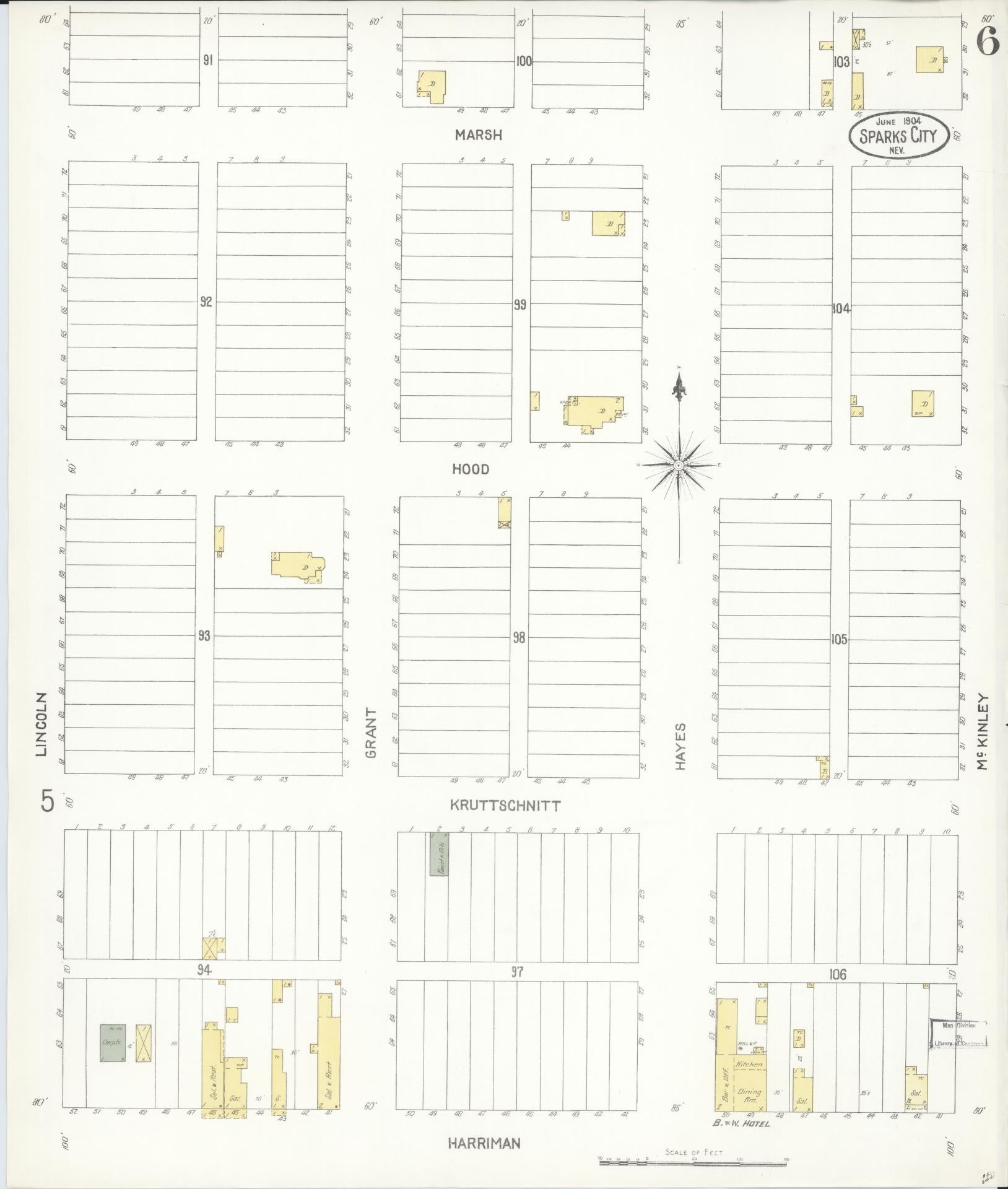 Sanborn Fire Insurance Map from Sparks, Washoe County, Nevada (1904), Sheet #0006 - Historic Sanborn Fire Insurance Map Print, vintage old map wall art, antique decor, genealogy gift, Nevada Nevada map