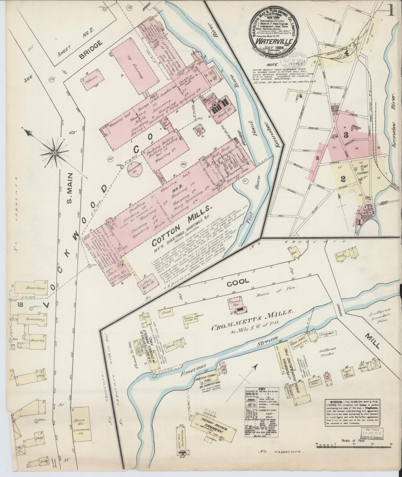 Sanborn Fire Insurance Map from Waterville, Kennebec County, Maine. (1884) – Historic Sanborn Fire Insurance Map Print