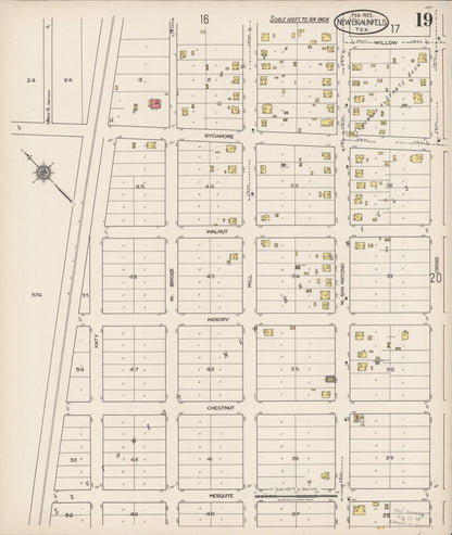 Sanborn Fire Insurance Map from New Braunfels, Comal County, Texas (1922), Sheet #0019 - Complete Map Set gallery image, historic Sanborn map, vintage wall art, Texas Texas