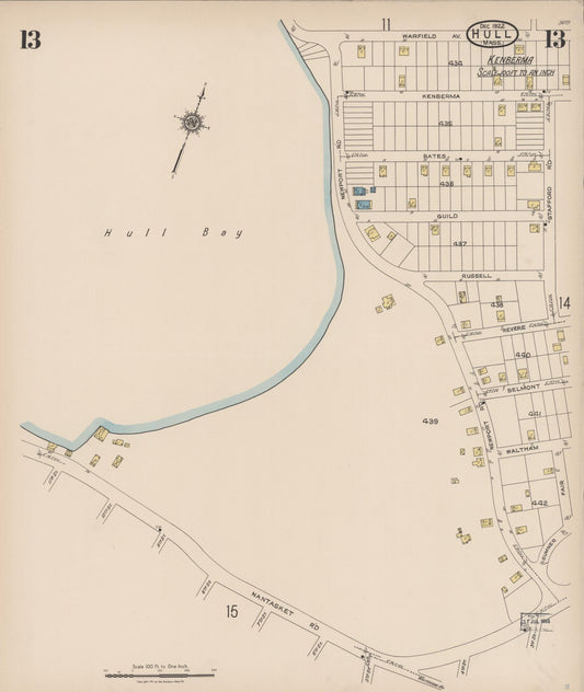 Sanborn Fire Insurance Map from Hull, Plymouth County, Massachusetts (1922), Sheet #0013 - Historic Sanborn Fire Insurance Map Print, vintage old map wall art, antique decor, genealogy gift, Massachusetts Massachusetts map