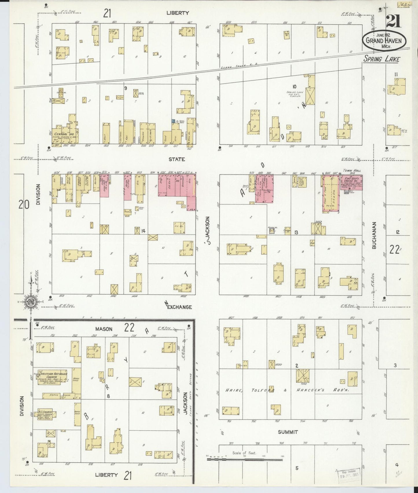 Sanborn Fire Insurance Map from Grand Haven, Ottawa County, Michigan (1912), Sheet #0021 - Complete Map Set gallery image, historic Sanborn map, vintage wall art, Michigan Michigan