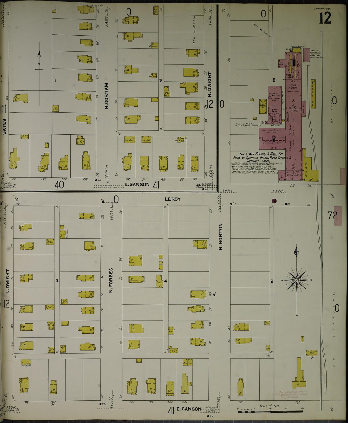 Sanborn Fire Insurance Map from Jackson, Jackson County, Michigan (1907), Sheet #0012 - Complete Map Set gallery image, historic Sanborn map, vintage wall art, Michigan Michigan