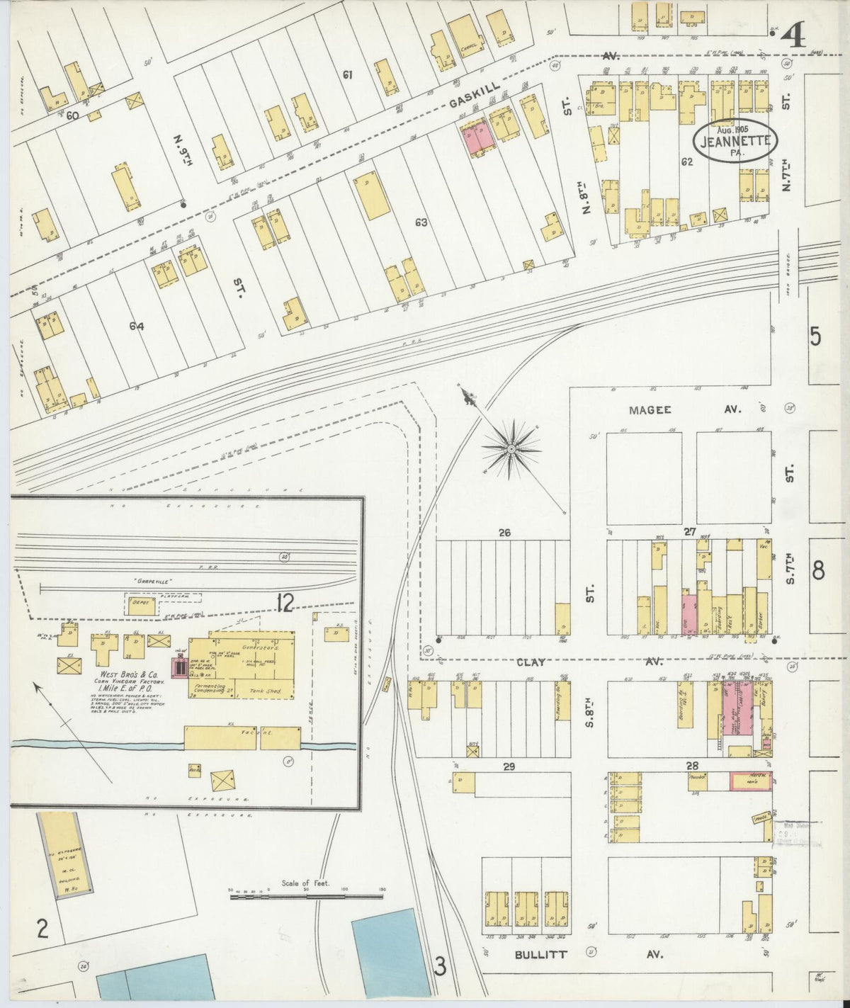 Sanborn Fire Insurance Map from Jeannette, Westmoreland County, Pennsylvania (1905), Sheet #0004 - Historic Sanborn Fire Insurance Map Print, vintage old map wall art, antique decor, genealogy gift, Pennsylvania Pennsylvania map