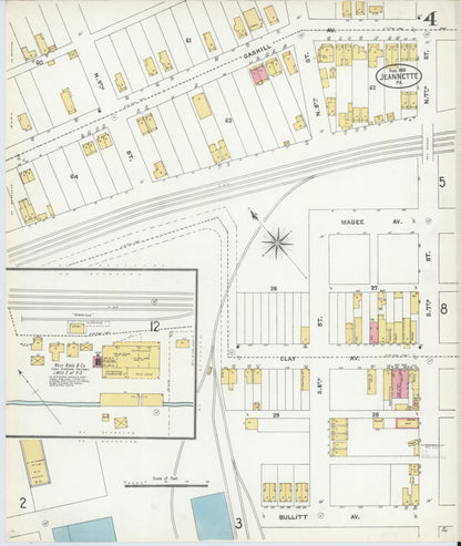 Sanborn Fire Insurance Map from Jeannette, Westmoreland County, Pennsylvania (1905), Sheet #0004 - Historic Sanborn Fire Insurance Map Print, vintage old map wall art, antique decor, genealogy gift, Pennsylvania Pennsylvania map