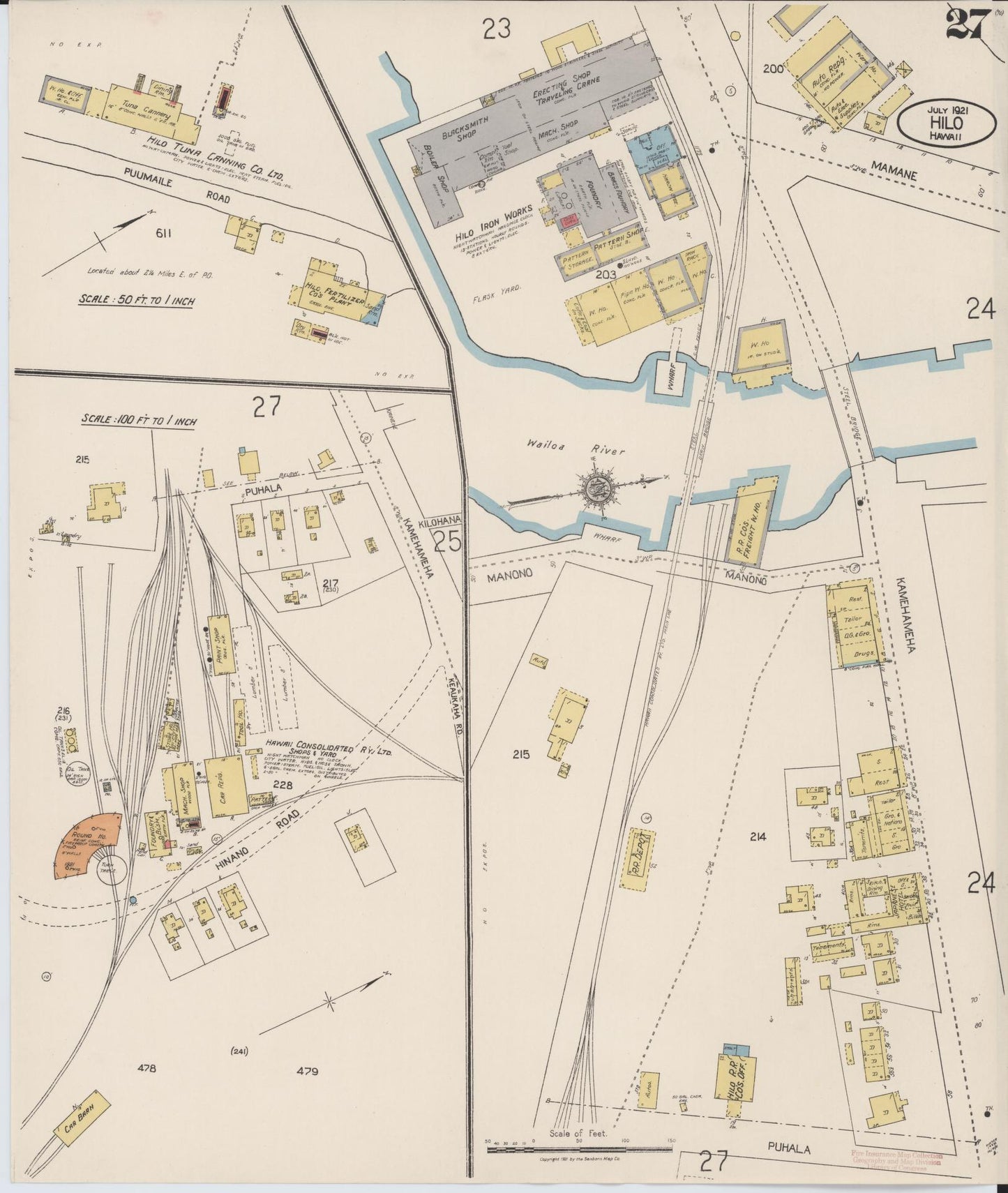 Sanborn Fire Insurance Map from Hilo, Hawaii County, Hawaii (1921), Sheet #0027 - Historic Sanborn Fire Insurance Map Print