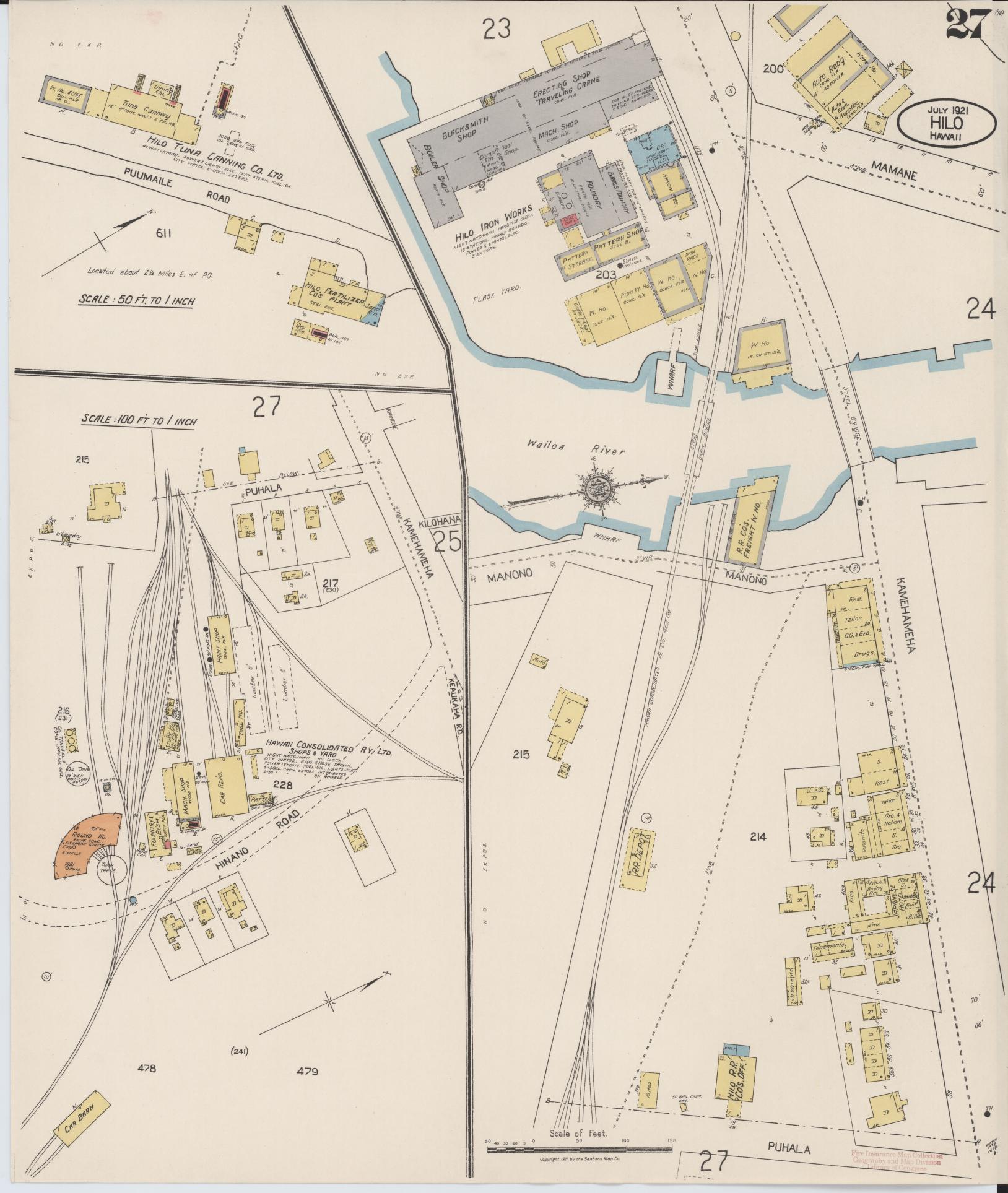 Sanborn Fire Insurance Map from Hilo, Hawaii County, Hawaii (1921), Sheet #0027 - Historic Sanborn Fire Insurance Map Print