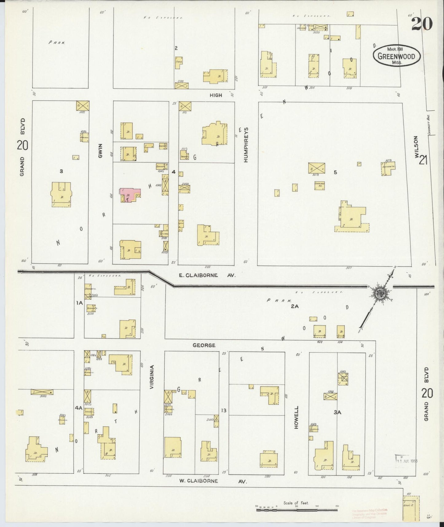 Sanborn Fire Insurance Map from Greenwood, Leflore County, Mississippi (1911), Sheet #0020 - Complete Map Set gallery image, historic Sanborn map, vintage wall art, Mississippi Mississippi
