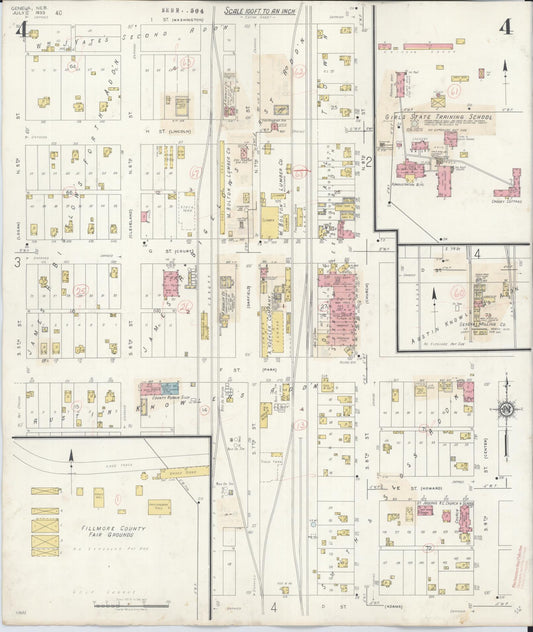 Sanborn Fire Insurance Map from Geneva, Fillmore County, Nebraska (1933), Sheet #0004 - Historic Sanborn Fire Insurance Map Print, vintage old map wall art, antique decor, genealogy gift, Nebraska Nebraska map