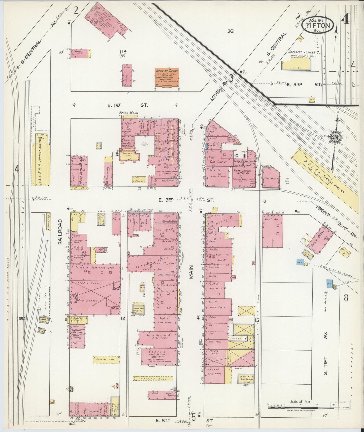 Sanborn Fire Insurance Map from Tifton, Tift County, Georgia (1917), Sheet #0004 - Historic Sanborn Fire Insurance Map Print, vintage old map wall art, antique decor, genealogy gift, Georgia Georgia map