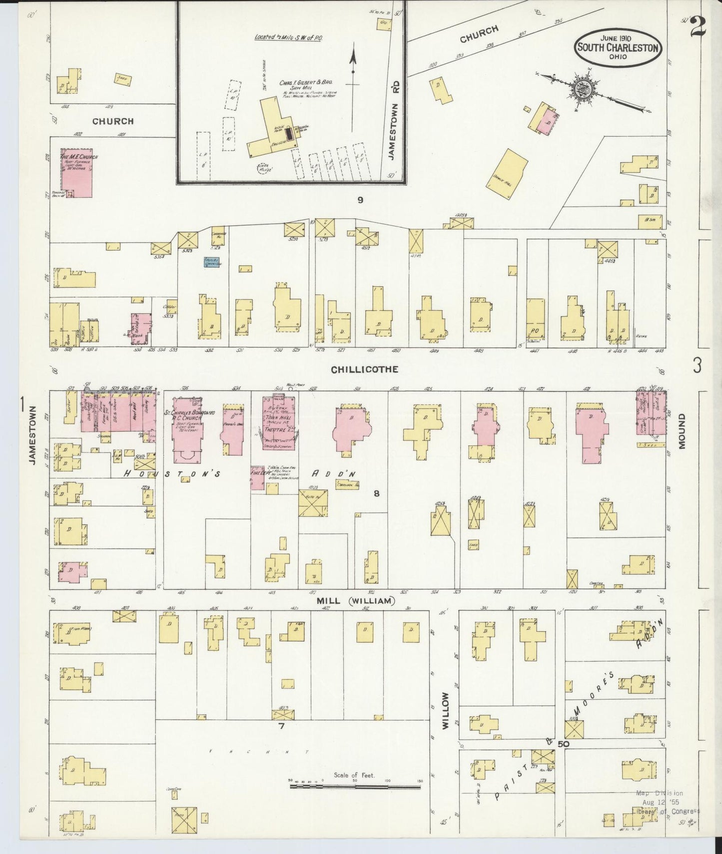 Sanborn Fire Insurance Map from South Charleston, Clark County, Ohio (1910), Sheet #0002 - Historic Sanborn Fire Insurance Map Print, vintage old map wall art, antique decor, genealogy gift, Ohio Ohio map