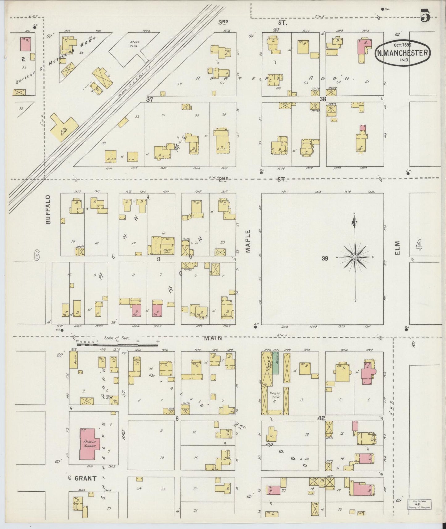 Sanborn Fire Insurance Map from North Manchester, Wabash County, Indiana (1895), Sheet #0005 - Complete Map Set gallery image, historic Sanborn map, vintage wall art, Indiana Indiana
