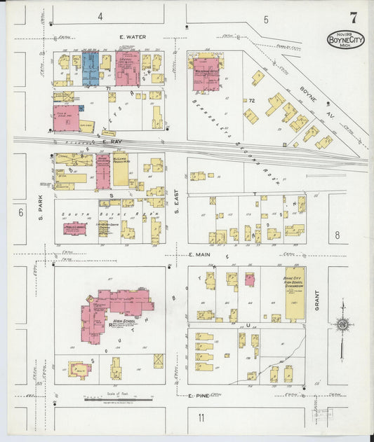 Sanborn Fire Insurance Map from Boyne City, Charlevoix County, Michigan (1919), Sheet #0007 - Historic Sanborn Fire Insurance Map Print, vintage old map wall art, antique decor, genealogy gift, Michigan Michigan map