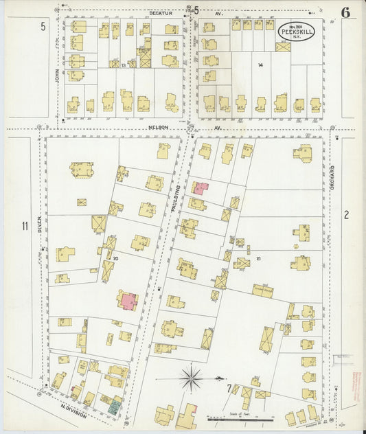 Sanborn Fire Insurance Map from Peekskill, Westchester County, New York (1905), Sheet #0006 - Historic Sanborn Fire Insurance Map Print, vintage old map wall art, antique decor, genealogy gift, New York New York map