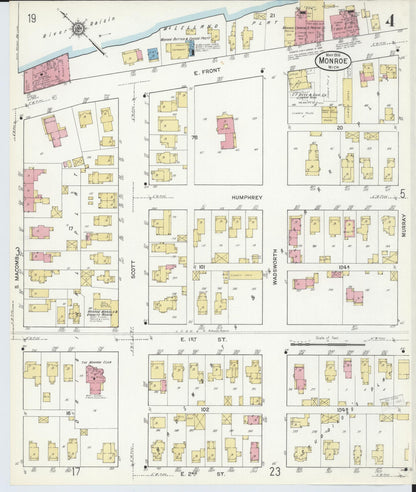 Sanborn Fire Insurance Map from Monroe, Monroe County, Michigan (1916), Sheet #0004 - Historic Sanborn Fire Insurance Map Print, vintage old map wall art, antique decor, genealogy gift, Michigan Michigan map