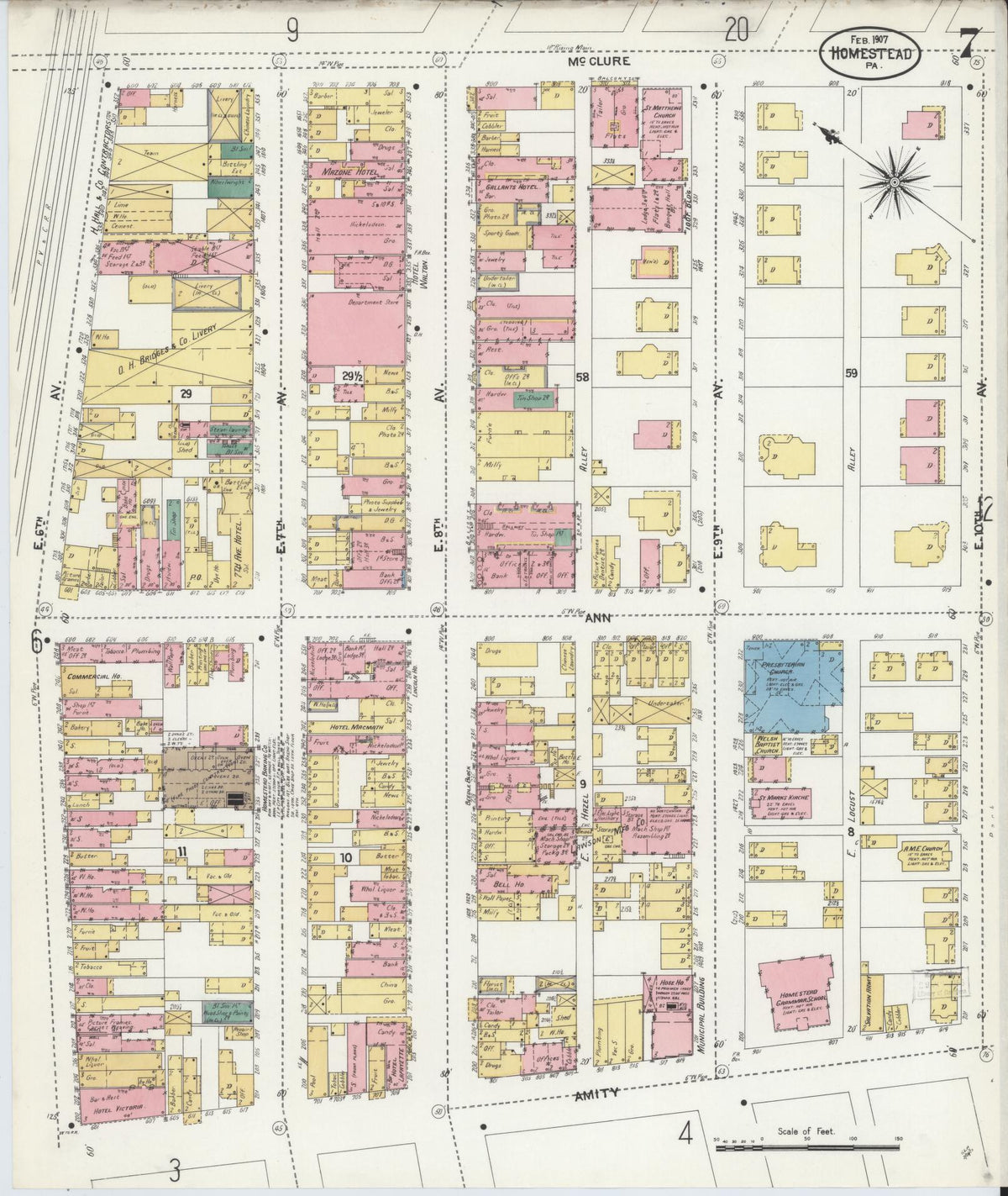 Sanborn Fire Insurance Map from Homestead, Allegheny County, Pennsylvania (1907), Sheet #0007 - Complete Map Set gallery image, historic Sanborn map, vintage wall art, Pennsylvania Pennsylvania