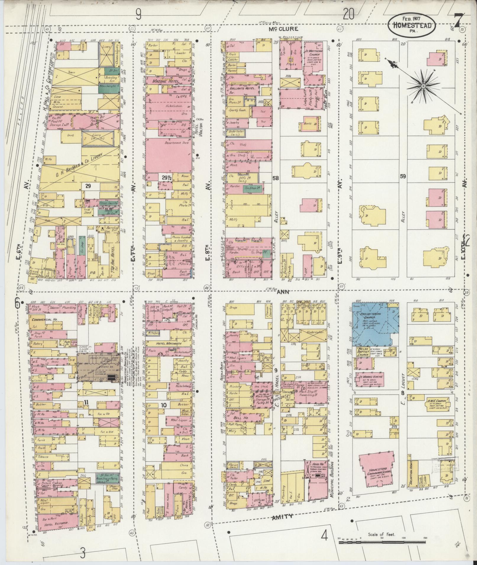 Sanborn Fire Insurance Map from Homestead, Allegheny County, Pennsylvania (1907), Sheet #0007 - Complete Map Set gallery image, historic Sanborn map, vintage wall art, Pennsylvania Pennsylvania