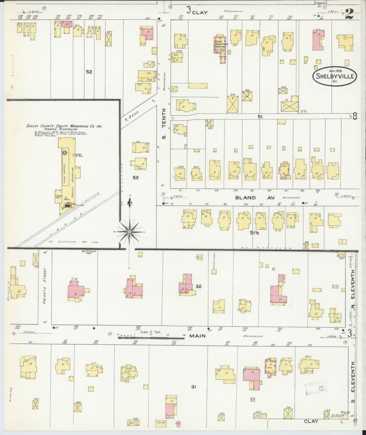 Sanborn Fire Insurance Map from Shelbyville, Shelby County, Kentucky (1909), Sheet #0002 - Complete Map Set gallery image, historic Sanborn map, vintage wall art, Kentucky Kentucky