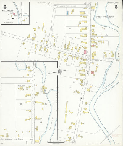 Sanborn Fire Insurance Map from Townsend, Middlesex County, Massachusetts (1936), Sheet #0005 - Historic Sanborn Fire Insurance Map Print, vintage old map wall art, antique decor, genealogy gift, Massachusetts Massachusetts map
