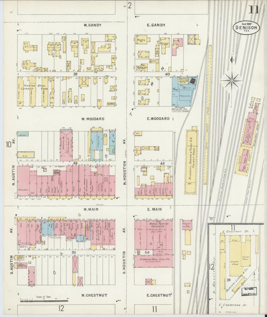 Sanborn Fire Insurance Map from Denison, Grayson County, Texas (1897), Sheet #0011 - Historic Sanborn Fire Insurance Map Print, vintage old map wall art, antique decor, genealogy gift, Texas Texas map