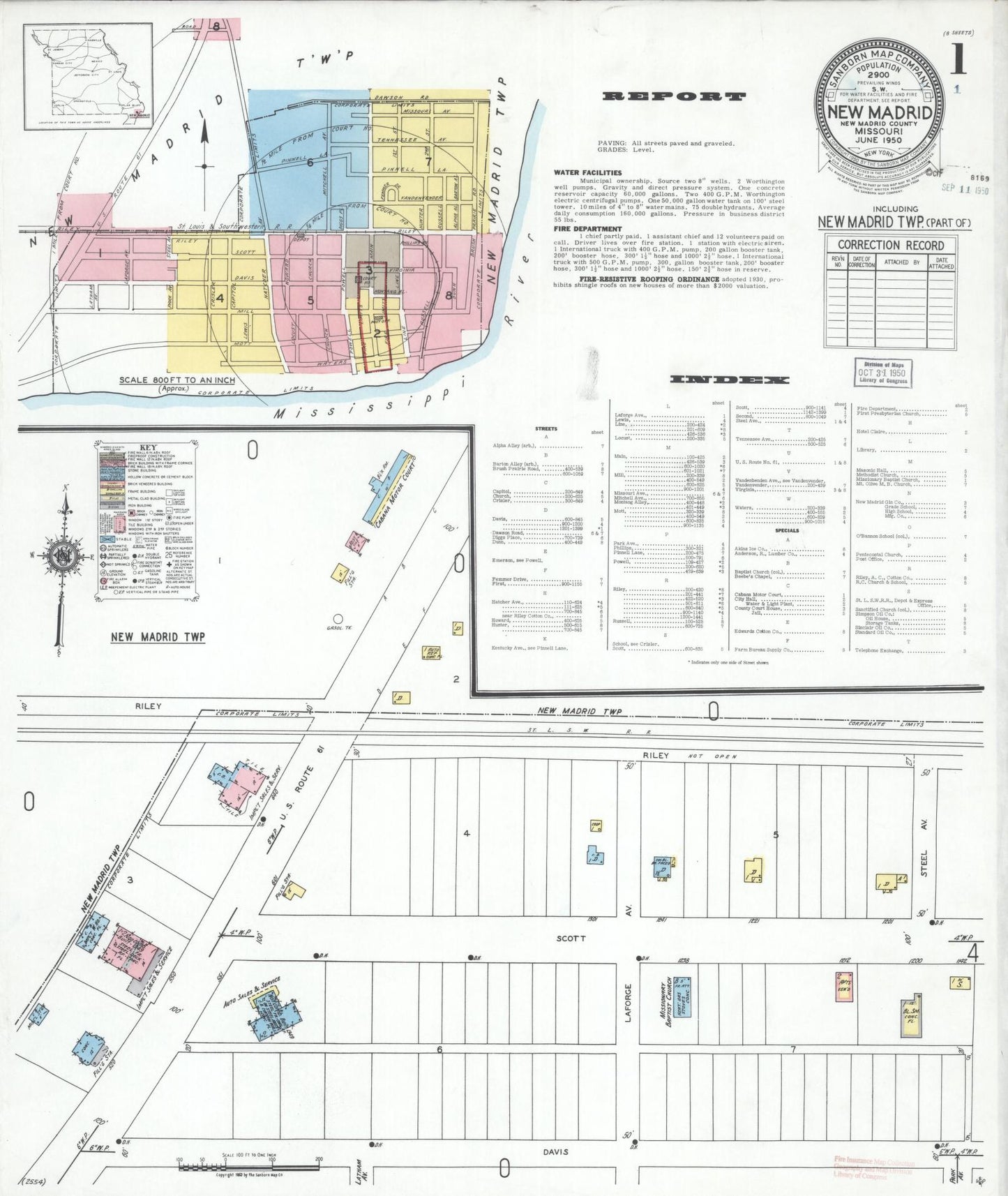 Sanborn Fire Insurance Map from New Madrid, New Madrid County, Missouri (1950), Sheet #0001 - Complete Map Set gallery image, historic Sanborn map, vintage wall art, Missouri Missouri