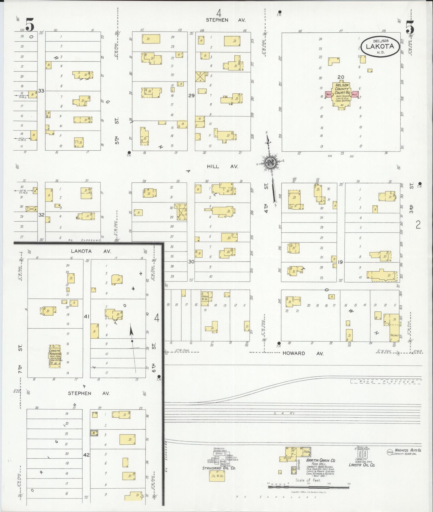 Sanborn Fire Insurance Map from Lakota, Nelson County, North Dakota (1928), Sheet #0005 - Complete Map Set gallery image, historic Sanborn map, vintage wall art, North Dakota North Dakota