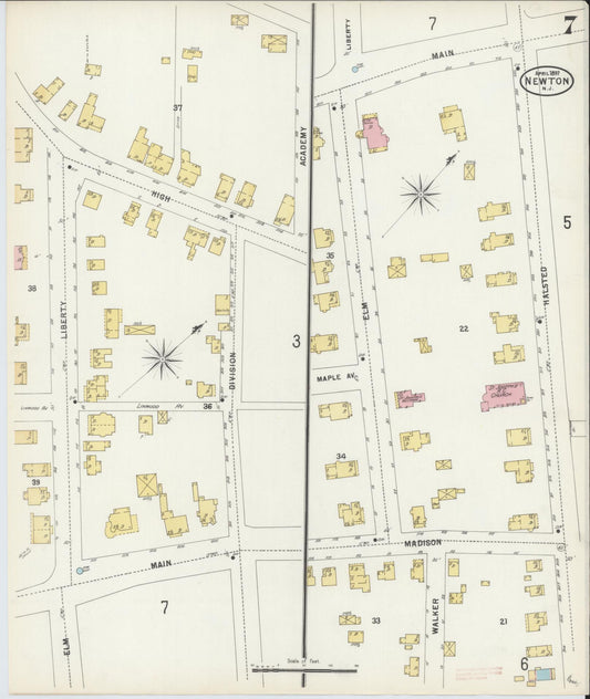 Sanborn Fire Insurance Map from Newton, Sussex County, New Jersey (1897), Sheet #0007 - Historic Sanborn Fire Insurance Map Print, vintage old map wall art, antique decor, genealogy gift, New Jersey New Jersey map