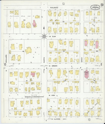 Sanborn Fire Insurance Map from Urbana, Champaign County, Illinois (1909), Sheet #0009 - Complete Map Set gallery image, historic Sanborn map, vintage wall art, Illinois Illinois
