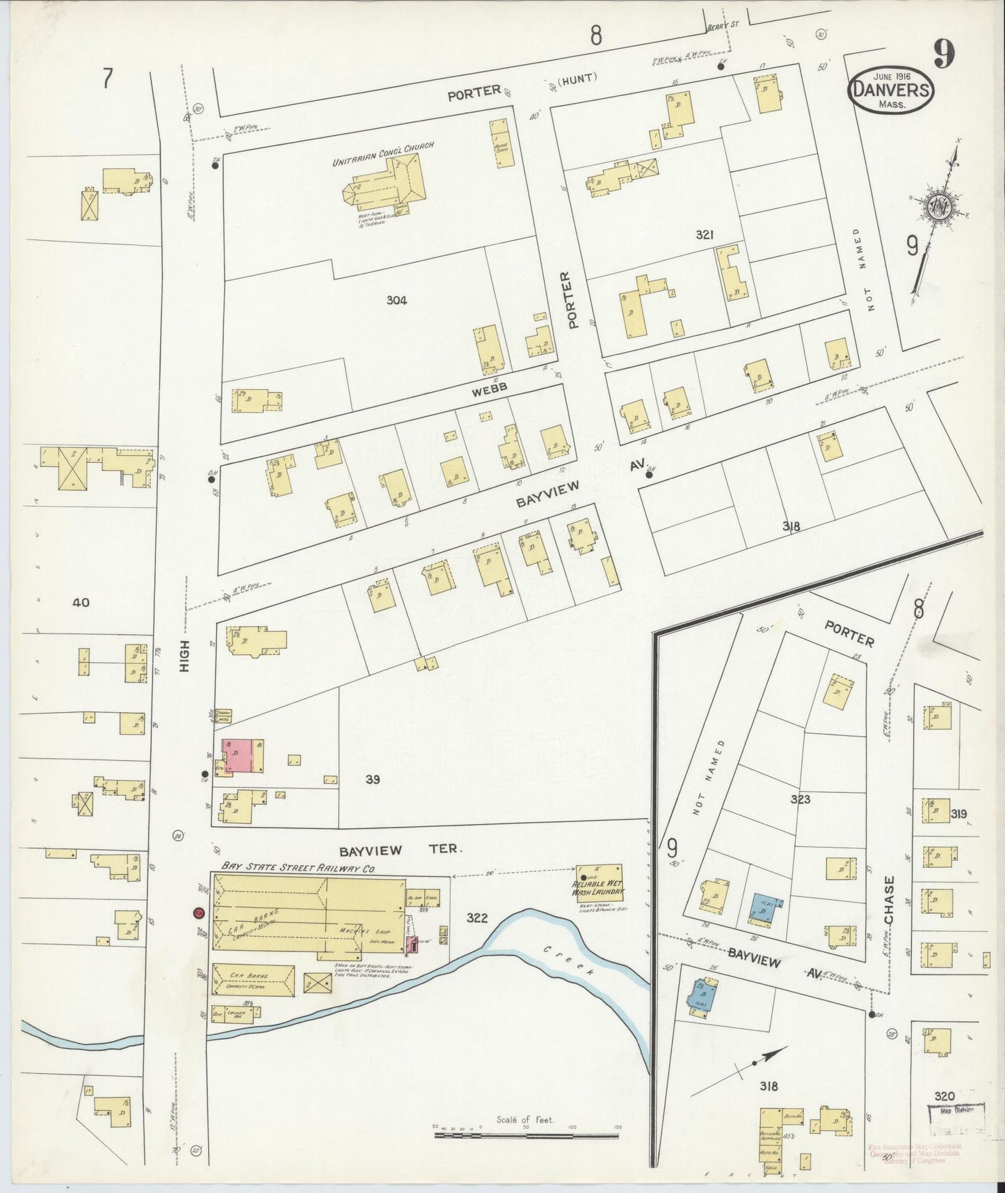 Sanborn Fire Insurance Map from Danvers, Essex County, Massachusetts (1916), Sheet #0009 - Complete Map Set gallery image, historic Sanborn map, vintage wall art, Massachusetts Massachusetts