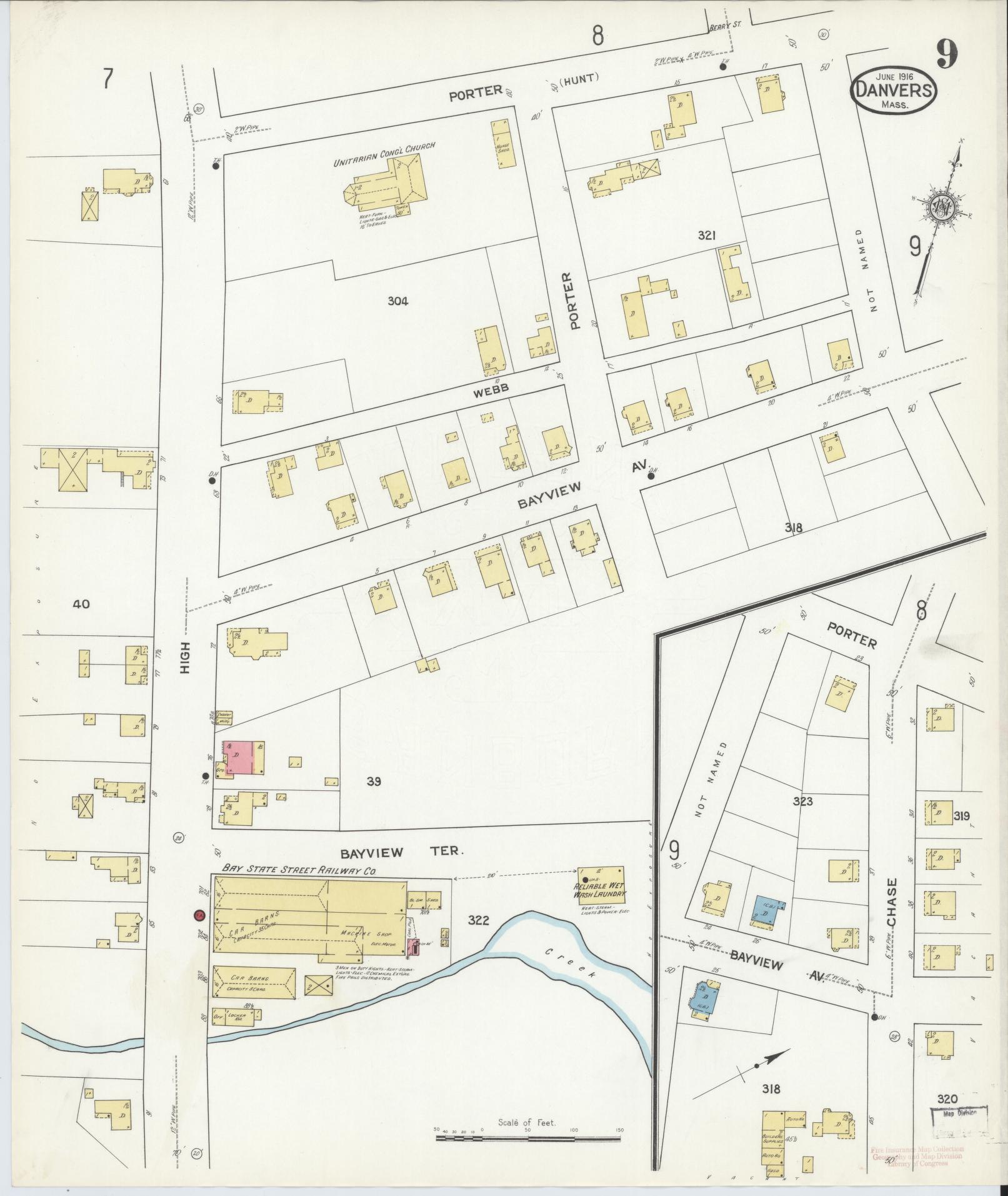 Sanborn Fire Insurance Map from Danvers, Essex County, Massachusetts (1916), Sheet #0009 - Complete Map Set gallery image, historic Sanborn map, vintage wall art, Massachusetts Massachusetts