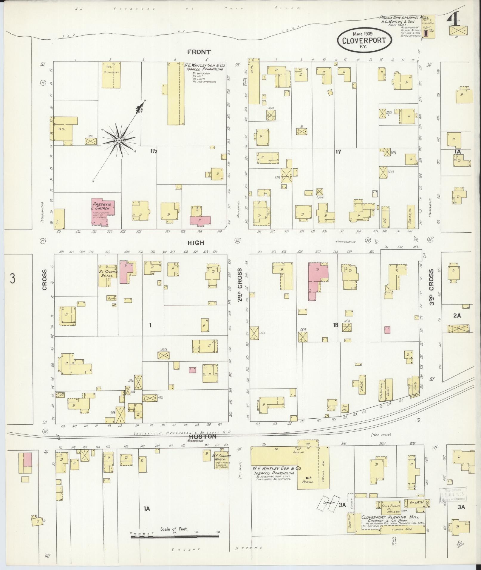 Sanborn Fire Insurance Map from Cloverport, Breckinridge County, Kentucky (1909), Sheet #0004 - Complete Map Set gallery image, historic Sanborn map, vintage wall art, Kentucky Kentucky