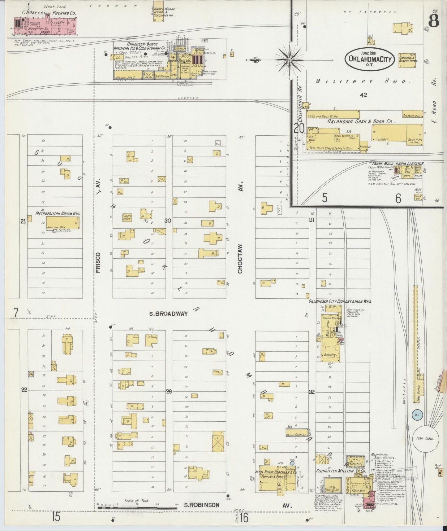 Sanborn Fire Insurance Map from Oklahoma City, Oklahoma County, Oklahoma (1901), Sheet #0008 - Complete Map Set gallery image, historic Sanborn map, vintage wall art, Oklahoma City Oklahoma