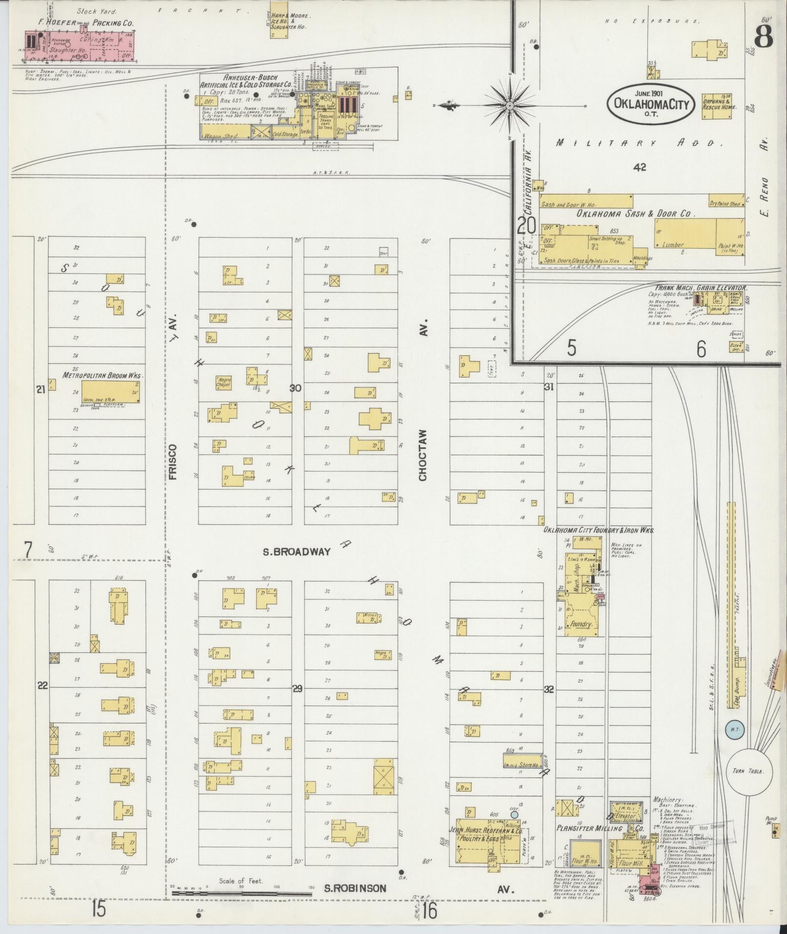 Sanborn Fire Insurance Map from Oklahoma City, Oklahoma County, Oklahoma (1901), Sheet #0008 - Complete Map Set gallery image, historic Sanborn map, vintage wall art, Oklahoma City Oklahoma