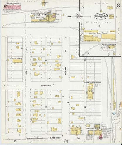 Sanborn Fire Insurance Map from Oklahoma City, Oklahoma County, Oklahoma (1901), Sheet #0008 - Complete Map Set gallery image, historic Sanborn map, vintage wall art, Oklahoma City Oklahoma
