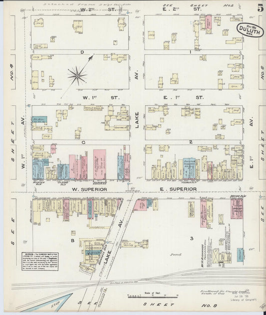 Sanborn Fire Insurance Map from Duluth, Saint Louis County, Minnesota (1884), Sheet #0005 - Historic Sanborn Fire Insurance Map Print, vintage old map wall art, antique decor, genealogy gift, Minnesota Minnesota map