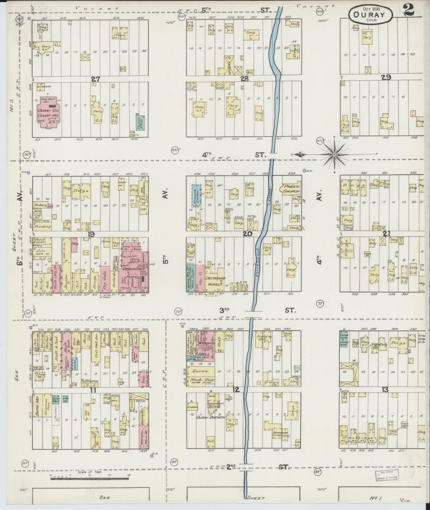 Sanborn Fire Insurance Map from Ouray, Ouray County, Colorado (1890), Sheet #0002 - Complete Map Set gallery image, historic Sanborn map, vintage wall art, Colorado Colorado