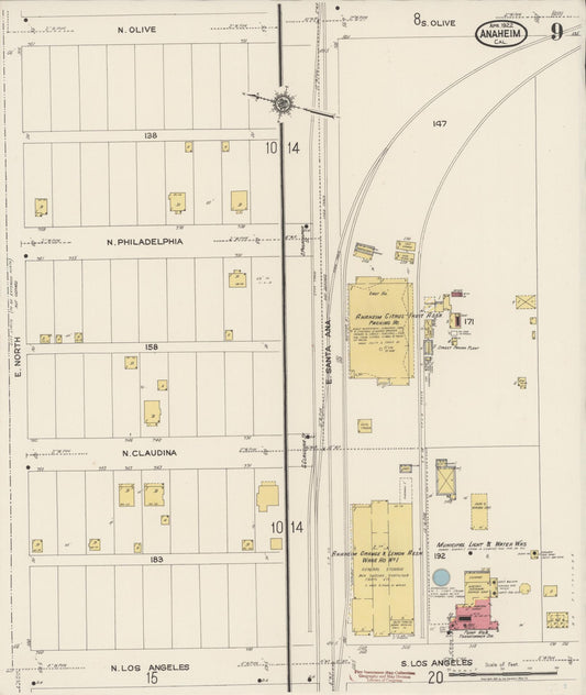 Sanborn Fire Insurance Map from Anaheim, Orange County, California (1922), Sheet #0009 - Historic Sanborn Fire Insurance Map Print, vintage old map wall art, antique decor, genealogy gift, California California map