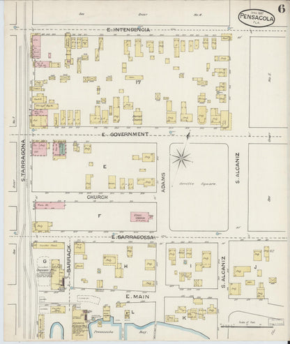 Sanborn Fire Insurance Map from Pensacola, Escambia County, Florida (1887), Sheet #0006 - Historic Sanborn Fire Insurance Map Print, vintage old map wall art, antique decor, genealogy gift, Florida Florida map