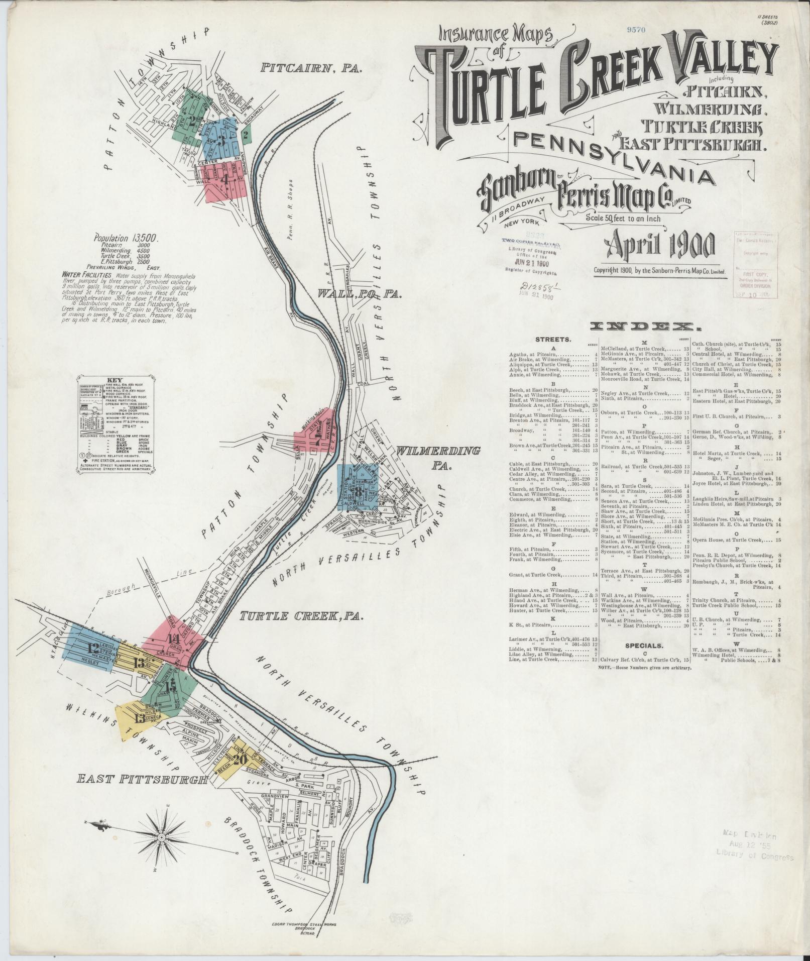 Sanborn Fire Insurance Map from Turtle Creek Valley, Allegheny County, Pennsylvania. (1900) – Historic Sanborn Fire Insurance Map Print