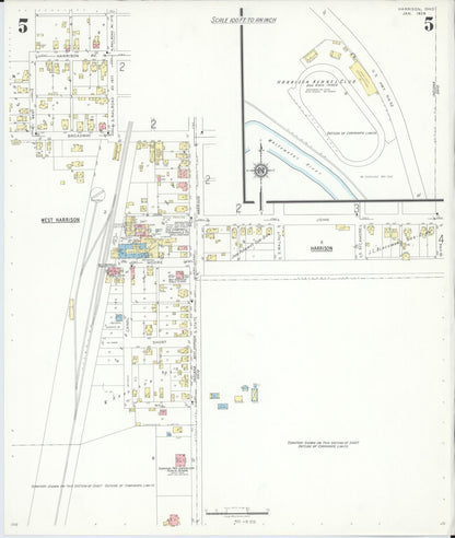 Sanborn Fire Insurance Map from Harrison, Hamilton County, Ohio (1938), Sheet #0005 - Complete Map Set gallery image, historic Sanborn map, vintage wall art, Ohio Ohio