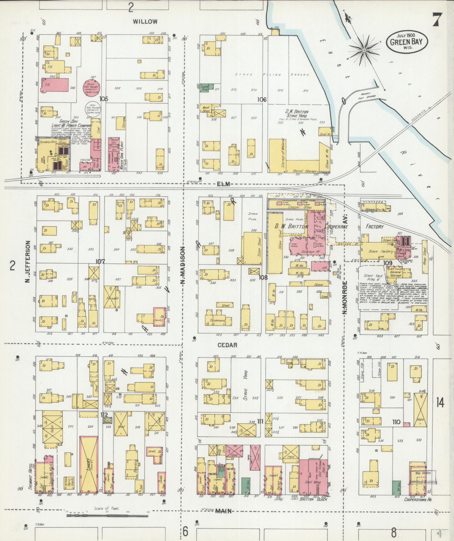 Sanborn Fire Insurance Map from Green Bay, Brown County, Wisconsin (1900), Sheet #0007 - Historic Sanborn Fire Insurance Map Print, vintage old map wall art, antique decor, genealogy gift, Wisconsin Wisconsin map