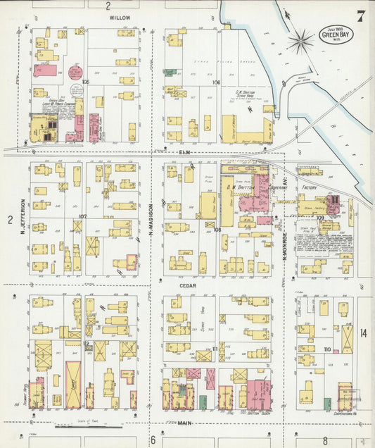 Sanborn Fire Insurance Map from Green Bay, Brown County, Wisconsin (1900), Sheet #0007 - Historic Sanborn Fire Insurance Map Print, vintage old map wall art, antique decor, genealogy gift, Wisconsin Wisconsin map