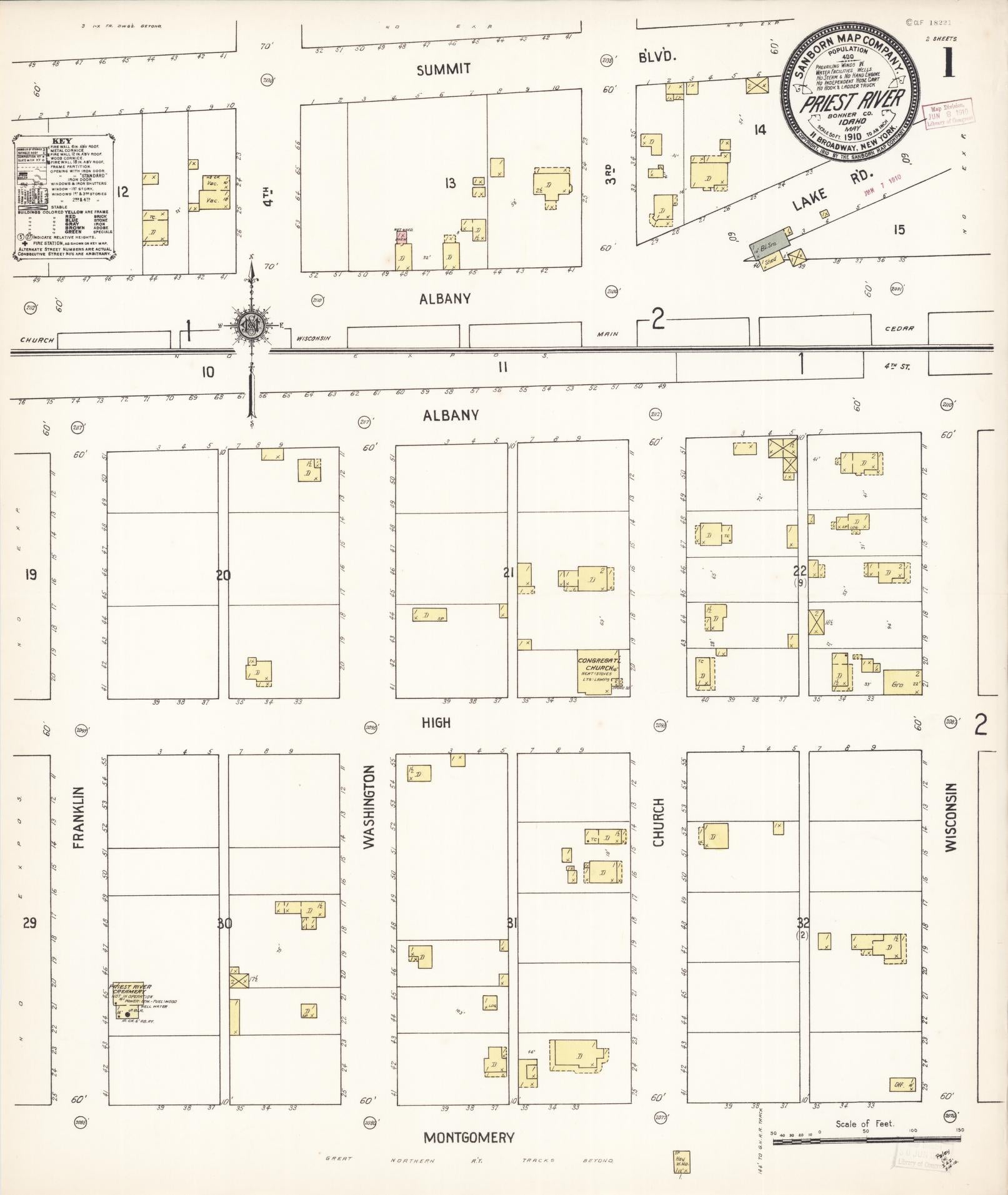 Sanborn Fire Insurance Map from Priest River, Bonner County, Idaho (1910), Sheet #0001 - Complete Map Set gallery image, historic Sanborn map, vintage wall art, Idaho Idaho