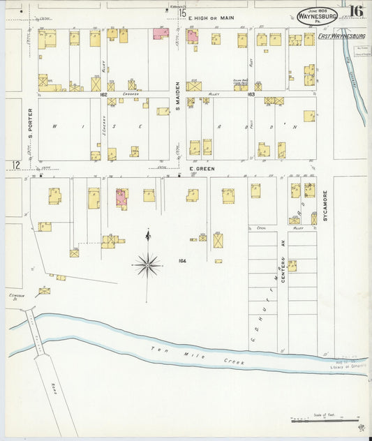 Sanborn Fire Insurance Map from Waynesburg, Greene County, Pennsylvania (1908), Sheet #0016 - Historic Sanborn Fire Insurance Map Print, vintage old map wall art, antique decor, genealogy gift, Pennsylvania Pennsylvania map