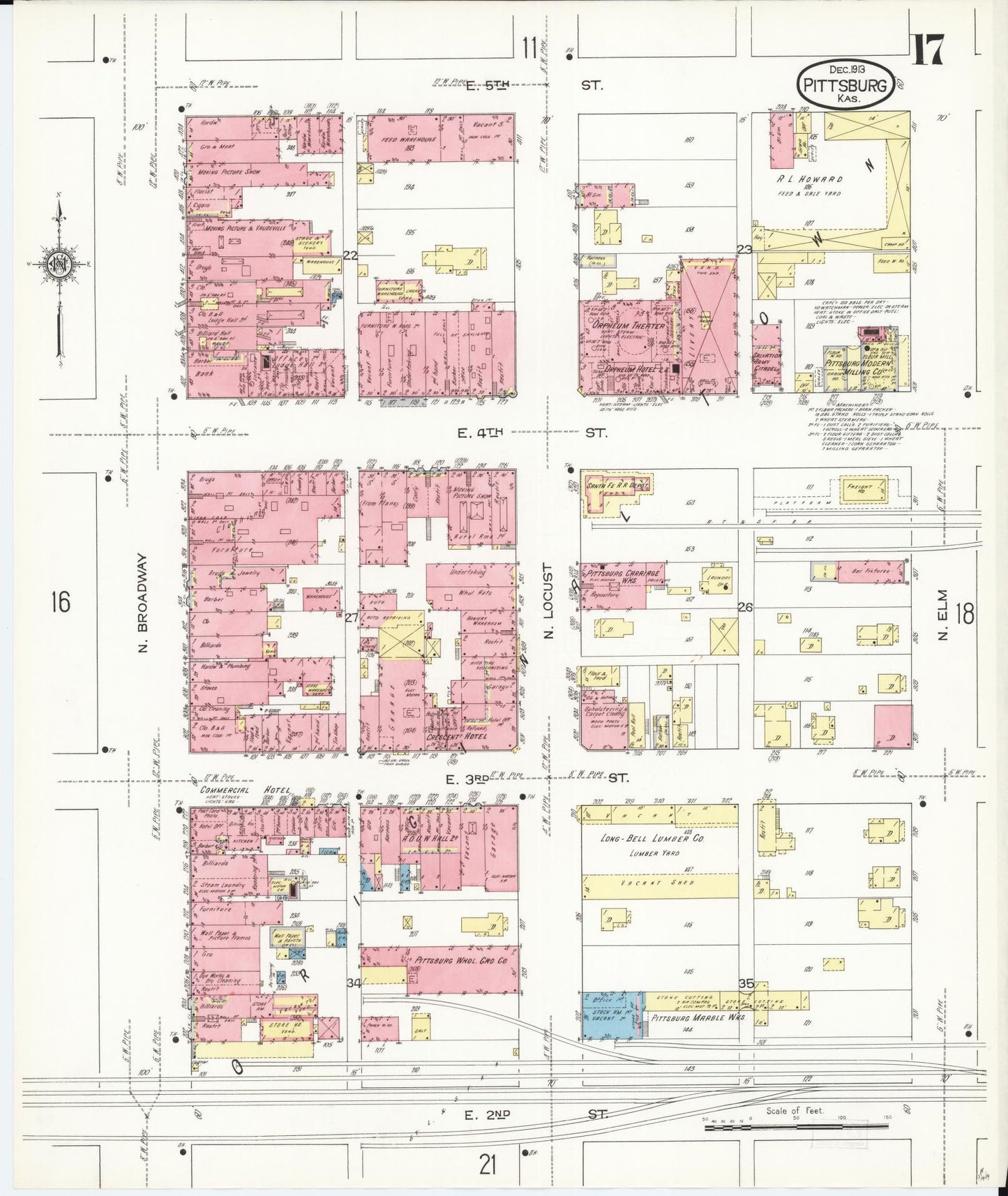 Sanborn Fire Insurance Map from Pittsburg, Crawford County, Kansas (1913), Sheet #0017 - Complete Map Set gallery image, historic Sanborn map, vintage wall art, Kansas Kansas