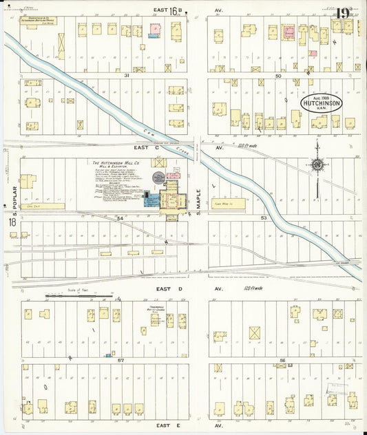 Sanborn Fire Insurance Map from Hutchinson, Reno County, Kansas (1909), Sheet #0019 - Historic Sanborn Fire Insurance Map Print, vintage old map wall art, antique decor, genealogy gift, Kansas Kansas map