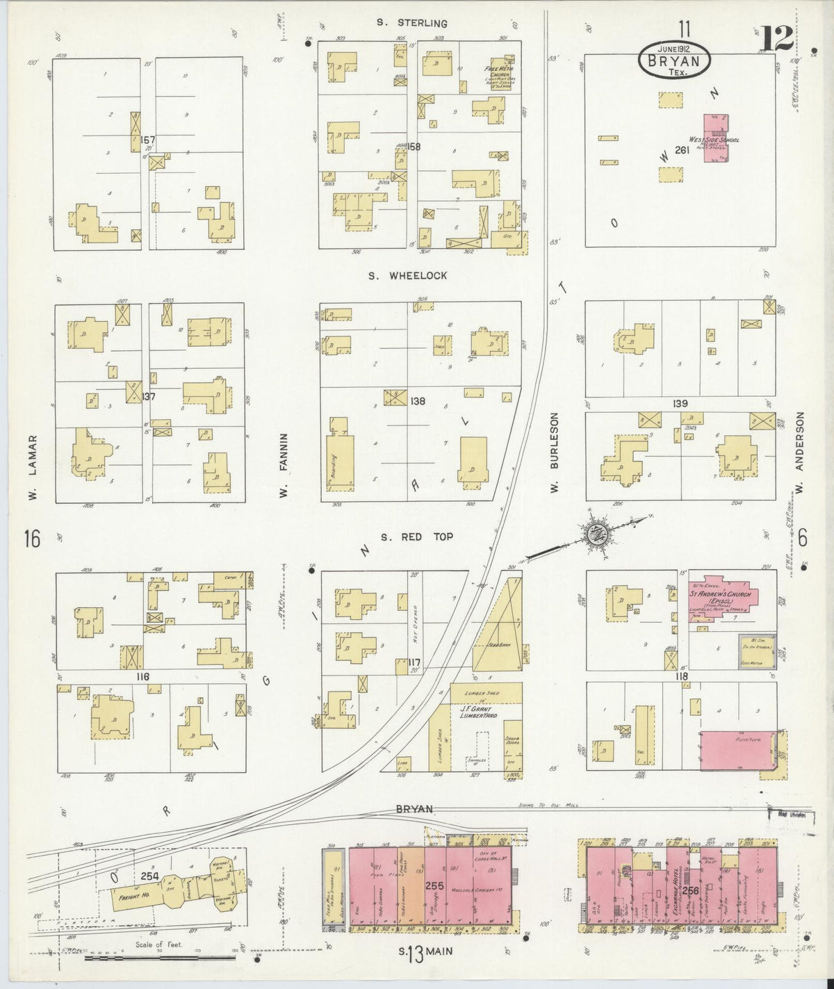 Sanborn Fire Insurance Map from Bryan, Brazos County, Texas (1912), Sheet #0012 - Complete Map Set gallery image, historic Sanborn map, vintage wall art, Texas Texas