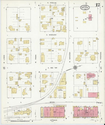 Sanborn Fire Insurance Map from Bryan, Brazos County, Texas (1912), Sheet #0012 - Complete Map Set gallery image, historic Sanborn map, vintage wall art, Texas Texas