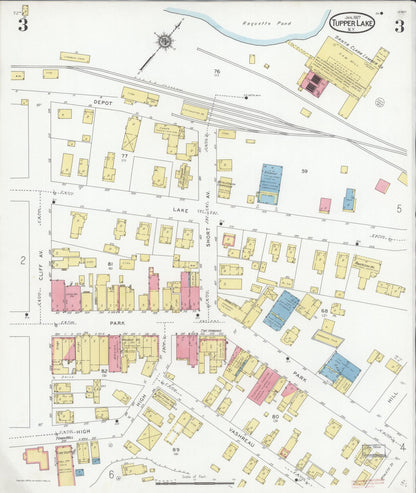 Sanborn Fire Insurance Map from Tupper Lake, Franklin County, New York (1927), Sheet #0003 - Historic Sanborn Fire Insurance Map Print, vintage old map wall art, antique decor, genealogy gift, New York New York map